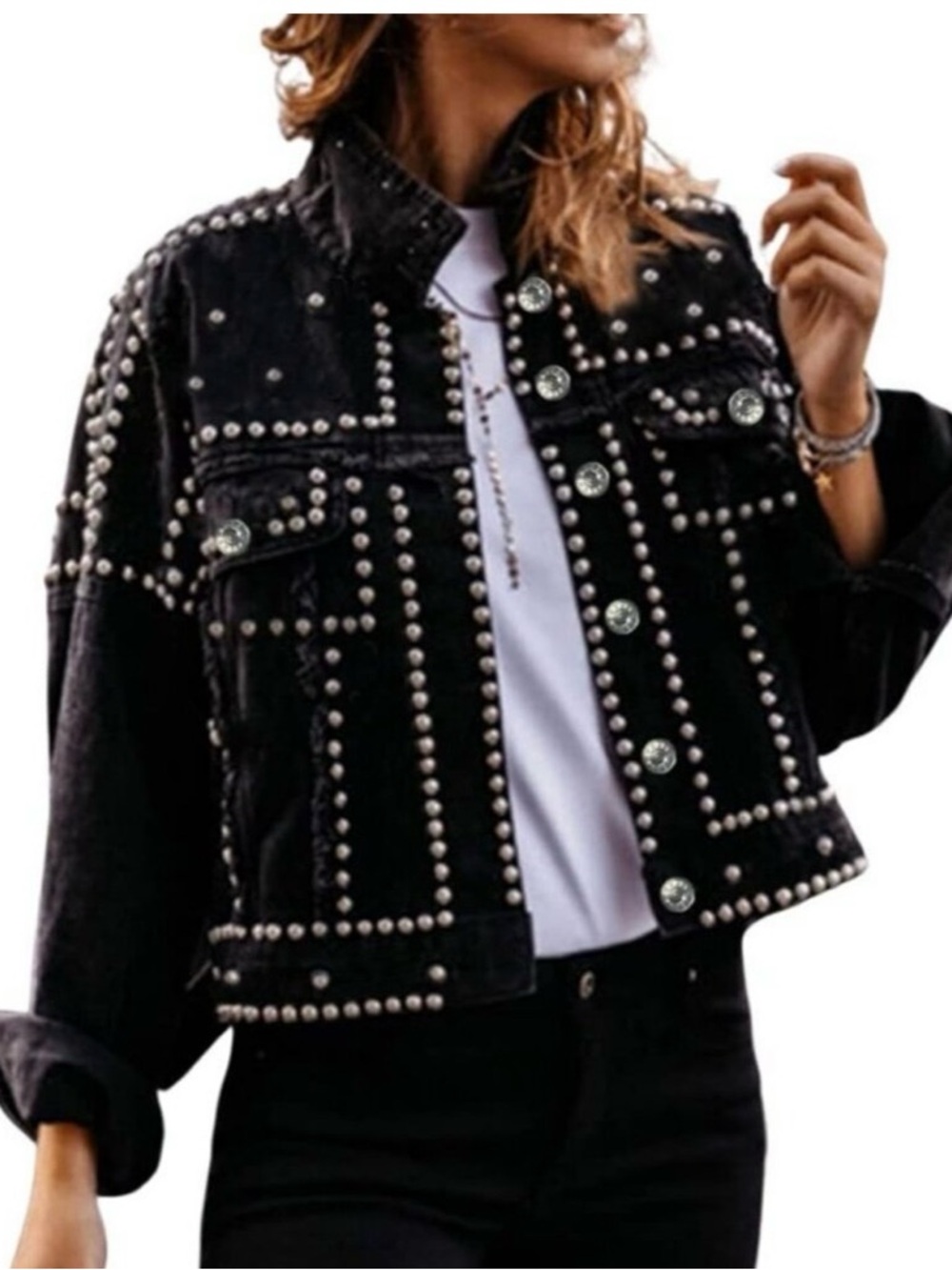 KIWI Black Studded Denim Jacket NWOT
